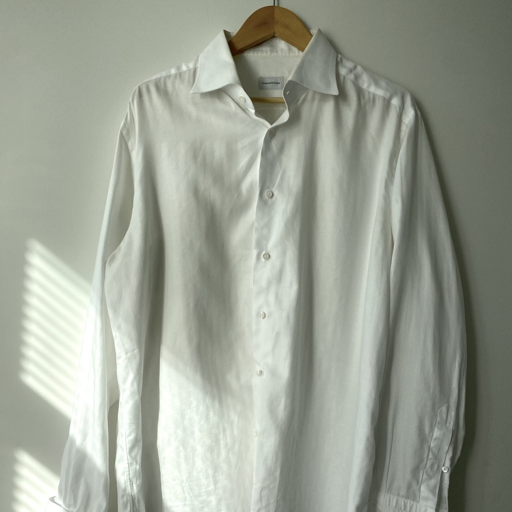 Ermeneglido Zenga White Regular Fit French Cuff Cotton Dress Shirt 44/17.5